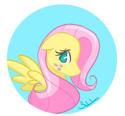 Size: 1024x954 | Tagged: safe, artist:zaballama, fluttershy, pegasus, pony, bust, button, cutie mark, floppy ears, looking at you, no mouth, no pupils, simple background, solo, spread wings