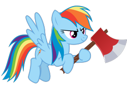 Size: 2334x1645 | Tagged: safe, artist:sonofaskywalker, derpibooru import, rainbow dash, pegasus, pony, the beginning of the end, axe, female, mare, simple background, smiling, solo, transparent background, vector, weapon