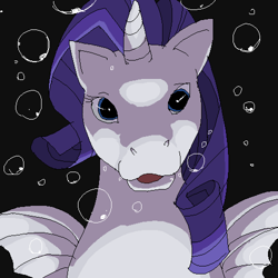 Size: 500x500 | Tagged: safe, artist:merumeto, rarity, sea pony, black background, faic, hoers, looking at you, nightmare fuel, sea hoers, seapony rarity, simple background, solo, species swap, underwater