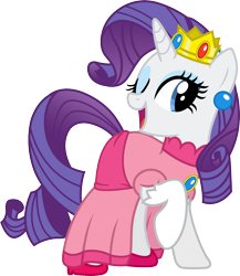 Size: 1734x2002 | Tagged: safe, artist:davidsfire, rarity, pony, unicorn, clothes, cosplay, costume, crossover, crown, dress, female, mare, nintendo, one eye closed, open mouth, princess peach, raised hoof, raripeach, regalia, request, simple background, solo, super mario bros., transparent background, wink