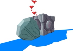 Size: 900x625 | Tagged: safe, artist:tofutiles, tom, companion cube, companiontom, crack shipping, crossover, exploitable meme, heart, non-pony oc, portal (valve), shipping