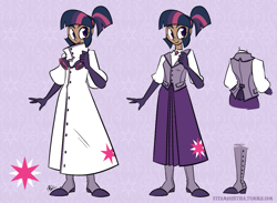 Size: 1017x746 | Tagged: safe, artist:egophiliac, derpibooru import, twilight sparkle, human, clothes, female, gloves, goggles, humanized, jewelry, lab coat, long skirt, looking at you, mad scientist, necklace, ponytail, skirt, solo, steamquestria, waistcoat