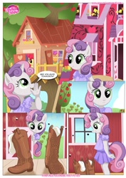 Size: 1024x1447 | Tagged: safe, artist:bbmbbf, apple bloom, scootaloo, sweetie belle, anthro, comic:be my special somepony, be my special somepony, boots, clothes, comic, dress, equestria untamed, palcomix