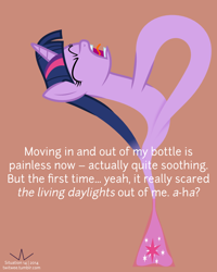 Size: 800x1000 | Tagged: safe, artist:parclytaxel, derpibooru import, twilight sparkle, twilight sparkle (alicorn), alicorn, a-ha, ask, bottle, genie, geniefied, klein bottle, screaming, solo, song reference, text, tumblr, twitwee, vector