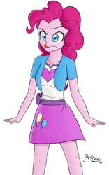 Size: 1200x1920 | Tagged: safe, artist:thealjavis, pinkie pie, equestria girls, clothes, female, legs, silly human, skirt, solo