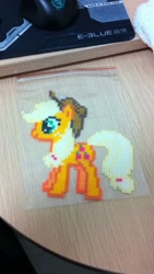 Size: 720x1280 | Tagged: safe, artist:2ju, applejack, earth pony, pony, blonde mane, female, mare, orange coat, perler beads, solo