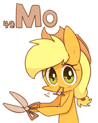 Size: 800x1000 | Tagged: safe, artist:joycall6, part of a set, applejack, earth pony, pony, series:joycall6's periodic table, molybdenum, mouth hold, nails, periodic table, scissors, shears, solo