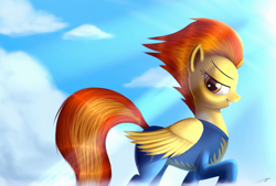 Size: 3440x2330 | Tagged: safe, artist:jeki, derpibooru import, spitfire, clothes, solo, wonderbolts uniform