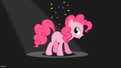 Size: 1024x576 | Tagged: safe, artist:noah-x3, pinkie pie, earth pony, pony, confetti, excited, grin, solo, spotlight, vector
