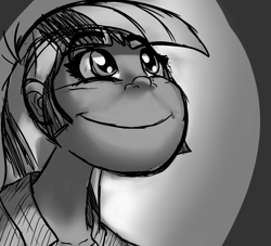 Size: 1100x1000 | Tagged: safe, artist:tess, derpibooru import, twilight sparkle, human, humanized, monochrome, smiling, solo