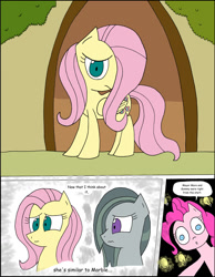 Size: 1024x1322 | Tagged: safe, artist:average-00, fluttershy, marble pie, pinkie pie, earth pony, pegasus, pony, comic:opposites, comic, derp, lightbulb