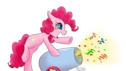 Size: 800x450 | Tagged: safe, artist:phyllismi, pinkie pie, earth pony, pony, female, mare, party cannon, pink coat, pink mane, solo