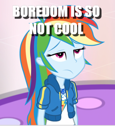 Size: 576x641 | Tagged: safe, derpibooru import, rainbow dash, equestria girls, bored, caption, geode, geode of super speed, image macro, magical geodes, text