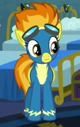 Size: 216x342 | Tagged: safe, derpibooru import, screencap, spitfire, pony, newbie dash, clothes, cute, solo, wonderbolts uniform