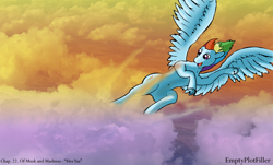 Size: 1080x652 | Tagged: safe, artist:emptyplotfiller, derpibooru import, rainbow dash, pegasus, pony, cloud, flying, solo