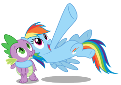 Size: 6000x4225 | Tagged: safe, artist:mrlolcats17, derpibooru import, rainbow dash, spike, dragon, pegasus, pony, .psd available, fangs, female, hooves, mare, open mouth, simple background, solo, transparent background, wings