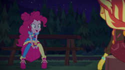 Size: 1920x1080 | Tagged: safe, screencap, pinkie pie, sunset shimmer, better together, equestria girls, sunset's backstage pass!, music festival outfit, shoes, sneakers