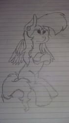 Size: 1836x3264 | Tagged: safe, artist:treble clefé, derpibooru import, rainbow dash, pegasus, pony, crossed arms, ear piercing, earring, jewelry, lined paper, monochrome, photo, piercing, solo, traditional art, unimpressed