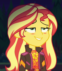 Size: 948x1078 | Tagged: safe, screencap, sunset shimmer, equestria girls, equestria girls series, sunset's backstage pass!, spoiler:eqg series (season 2), blushing, cropped, solo