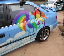 Size: 1644x1440 | Tagged: safe, artist:crombiettw, derpibooru import, rainbow dash, car, honda, honda civic, honda dash, irl, itasha, photo, tire