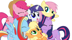 Size: 1600x900 | Tagged: safe, derpibooru import, applejack, fluttershy, pinkie pie, rainbow dash, rarity, twilight sparkle, earth pony, pony, mane six, palette swap, recolor