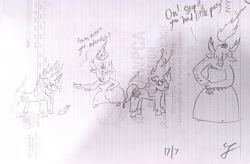 Size: 4032x2648 | Tagged: safe, artist:horsesplease, sunset shimmer, biting, chilli, feeding, fiery shimmer, fire, food, hekapoo, horses doing horse things, lined paper, traditional art