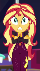 Size: 526x925 | Tagged: safe, screencap, sunset shimmer, better together, equestria girls, sunset's backstage pass!, cropped, music festival outfit, solo