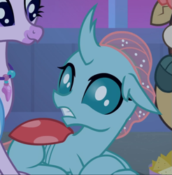 Size: 719x730 | Tagged: safe, screencap, ocellus, silverstream, changedling, changeling, hippogriff, school raze, cropped, female, offscreen character, prone, solo focus