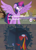 Size: 427x600 | Tagged: safe, derpibooru import, twilight sparkle, twilight sparkle (alicorn), alicorn, pony, twilight's kingdom, cri-kee, female, golden oaks library, hub logo, hubble, mare, meme, mulan, mushu, who destroyed twilight's home