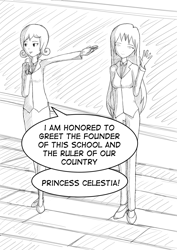 Size: 1240x1754 | Tagged: safe, artist:junker-kun, cheerilee, princess celestia, human, comic, humanized, manga, monochrome