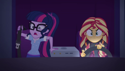 Size: 1920x1080 | Tagged: safe, screencap, sci-twi, sunset shimmer, twilight sparkle, better together, equestria girls, sunset's backstage pass!