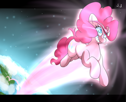 Size: 1024x827 | Tagged: safe, artist:sourspot, pinkie pie, earth pony, pony, extreme pronking, hotblooded pinkie pie, pronking, solo, space, style emulation