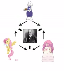 Size: 2126x2466 | Tagged: safe, artist:mysticalpha, fluttershy, exploitable meme, fusion, fusion meme, genius bonus, meme, oedipus complex, rose quartz (steven universe), sigmund freud, steven universe, toriel, undertale