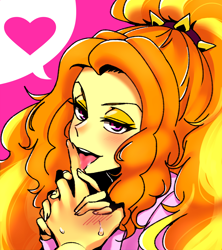 Size: 1600x1800 | Tagged: safe, artist:raika0306, adagio dazzle, sunset shimmer, equestria girls, anime, female, lesbian, licking, looking at you, offscreen character, shipping, solo, solo focus, sunsagio, tongue out