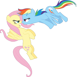 Size: 3999x4000 | Tagged: safe, artist:clashwolf3, derpibooru import, fluttershy, rainbow dash, pegasus, pony, may the best pet win, faic, female, flying, funny, funny face, imminent kissing, mare, open mouth, simple background, transparent background, vector, wings