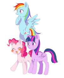 Size: 826x1011 | Tagged: safe, artist:kona1025, derpibooru import, pinkie pie, rainbow dash, twilight sparkle, twilight sparkle (alicorn), alicorn, earth pony, pegasus, pony, blushing, cute, eyes closed, female, mare, open mouth, simple background, trio, white background