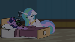 Size: 1280x720 | Tagged: safe, artist:tertonda, princess celestia, twilight sparkle, alicorn, pony, unicorn, bad end, bed, crying, eyes closed, female, floppy ears, hospital, mare, pillow, sad, sick