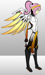 Size: 1024x1684 | Tagged: safe, artist:shadyhorseman, fluttershy, angel, human, crossover, cure, healer, humanized, mercy, mercyshy, overwatch, parody, solo, winged humanization