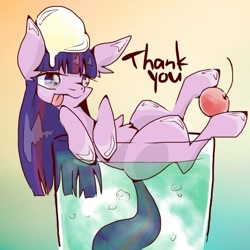 Size: 620x621 | Tagged: safe, artist:momo1, derpibooru import, twilight sparkle, cherry, drink, glass, pixiv, solo