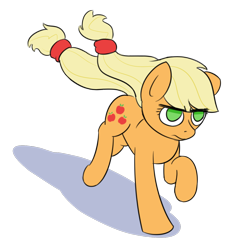Size: 1054x1087 | Tagged: safe, artist:rivibaes, applejack, earth pony, pony, determined, hatless, missing accessory, running, simple background, solo, transparent background