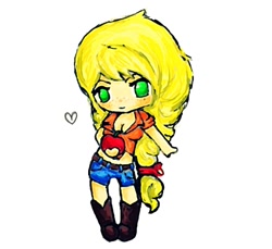 Size: 524x480 | Tagged: safe, artist:s0ldler, applejack, human, cleavage, female, heart, humanized, solo