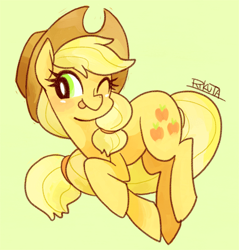 Size: 500x522 | Tagged: safe, artist:rikuta, applejack, earth pony, pony, female, mare, solo, wink