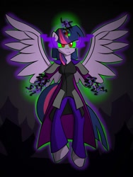 Size: 1500x2000 | Tagged: safe, artist:xain-russell, derpibooru import, twilight sparkle, twilight sparkle (alicorn), alicorn, anthro, clothes, dark magic, evil twilight, magic, solo, sombra eyes