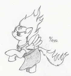 Size: 957x1017 | Tagged: safe, artist:arctic-lux, derpibooru import, spitfire, adventure time, crossover, flame princess, monochrome, solo, spitfiery, traditional art