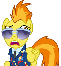 Size: 3222x3436 | Tagged: safe, artist:sketchmcreations, derpibooru import, spitfire, top bolt, aviator glasses, clothes, necktie, open mouth, raised eyebrow, raised hoof, shirt, simple background, solo, sunglasses, transparent background, vector