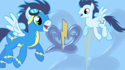 Size: 1024x576 | Tagged: safe, artist:dante-wynter, derpibooru import, soarin', wallpaper, wonderbolts uniform