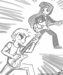 Size: 500x600 | Tagged: safe, artist:johnjoseco, octavia melody, human, grayscale, guitar, humanized, monochrome, rocktavia, scott pilgrim