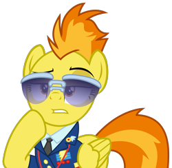 Size: 4169x4067 | Tagged: safe, artist:sketchmcreations, derpibooru import, spitfire, top bolt, absurd resolution, aviator glasses, clothes, hoof on chin, raised eyebrow, shirt, simple background, solo, sunglasses, transparent background, vector