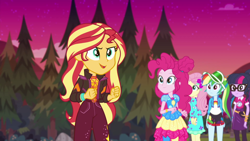 Size: 1920x1080 | Tagged: safe, screencap, fluttershy, pinkie pie, rainbow dash, sci-twi, sunset shimmer, twilight sparkle, better together, equestria girls, sunset's backstage pass!, music festival outfit