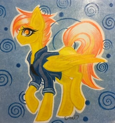 Size: 2100x2257 | Tagged: safe, artist:emberslament, derpibooru import, spitfire, clothes, prismacolors, solo, traditional art